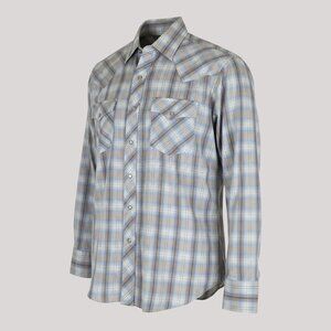Vintage 80s Men's  Medium (16) Authentic Western Pearl Snap Shirt Blue Plaid